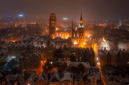 Photo for Night scenery of the Main Town of Gdansk after the snowfall, Poland - Royalty Free Image