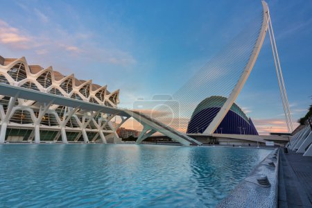 Téléchargez les photos : Valencia, Spain - January 19, 2023: Amazing architecture of the City of Arts and Sciences at sunset in Valencia. Spain - en image libre de droit