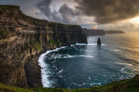 Photo for Cliffs of Moher reaching 214 meters high above the Atlantic Ocean, Ireland. - Royalty Free Image