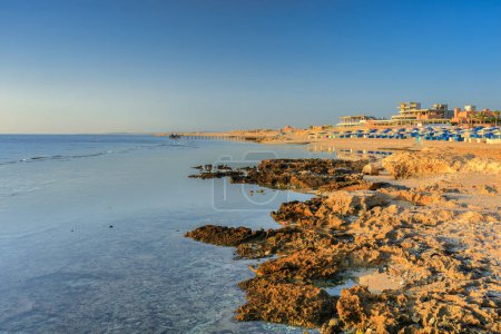 Photo for Marsa Alam, Egypt - May 10, 2023: Beautiful beach area of the Akassia Swiss Resort by the Red Sea in Marsa Alam, Egypt. - Royalty Free Image
