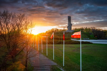 Photo for Gdansk, Poland -May 3, 2022: The Monument to the Defenders of the Coast on the Westereplatte Peninsula at sunset, Gdansk. Poland - Royalty Free Image