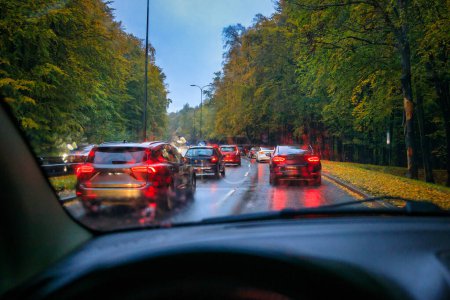 Photo for Autumn traffic jams on the road seen through the car windshield - Royalty Free Image