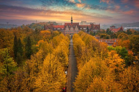 Téléchargez les photos : Beau bâtiment de l'Université de technologie de Gdansk à l'automne. Pologne - en image libre de droit