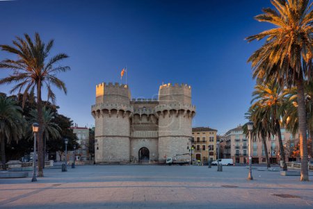 Photo for Beautiful Torres de Serranos 14th century gate to the city of Valencia, Spain - Royalty Free Image