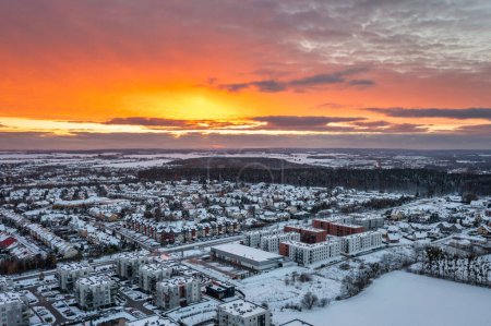 Photo for Aerial landscape of the snowy village in Poland at winter. - Royalty Free Image