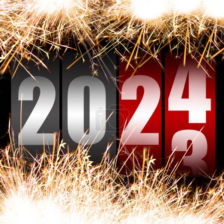 Foto de Feliz año nuevo 2024 concepto con bengalas - Imagen libre de derechos