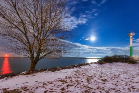 Photo for Baltic Sea beach at snowy night. Gdansk, Poland - Royalty Free Image