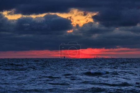 Photo for Winter landscape of Baltic Sea coast in Gdynia Orlowo at sunrise, Baltic Sea. Poland - Royalty Free Image