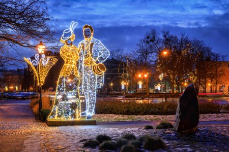 Photo for Gdansk, Poland - January 13, 2024: Beautiful winter illuminations in the park of Gdansk Main Town, Poland - Royalty Free Image