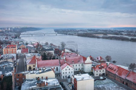 Photo for Granaries of Grudziadz city by the Vistula river at snowy winter. Poland - Royalty Free Image