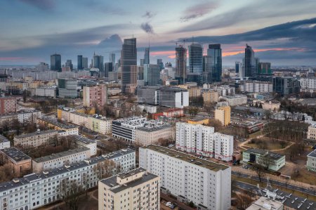 Photo for Modern cityscape of Warszawa at sunset, capital city of Poland. - Royalty Free Image