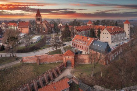 Teutonic castle in Paslek city at sunset, Poland.