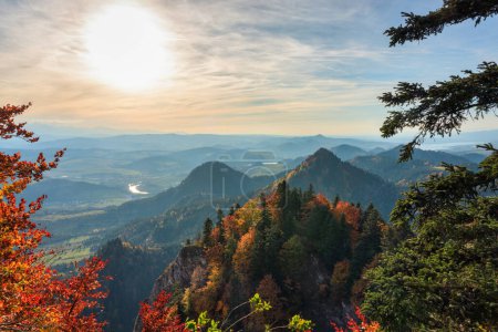 Pieniny Mountains in the frame of autumnal leaves. Poland