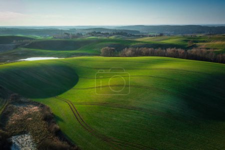 Foto de Paisaje aéreo de los campos verdes en el norte de Polonia en primavera. - Imagen libre de derechos