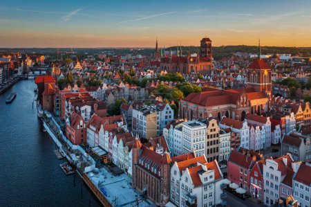Photo for Aerial landscape of the Main Town of Gdansk by the Motlawa river, Poland. - Royalty Free Image