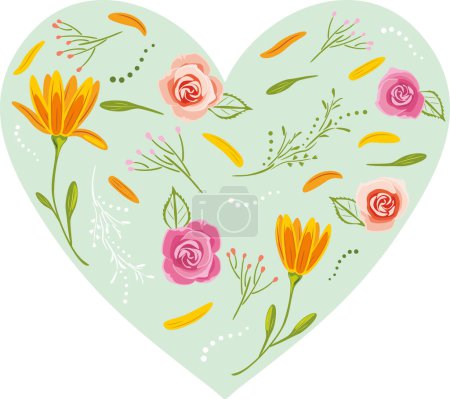 Ilustración de Floral heart with daisy and roses - Imagen libre de derechos