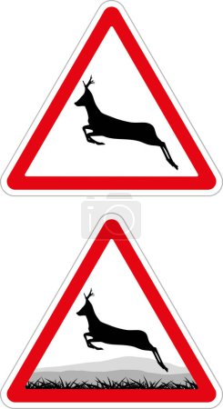 Photo for Running deer. Road warning sign - Royalty Free Image