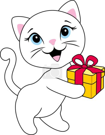 Photo for Cute white kitten with gift box - Royalty Free Image