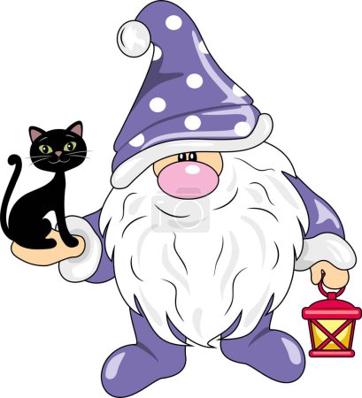 Photo for Funny Nordic gnome with a cute black cat - Royalty Free Image