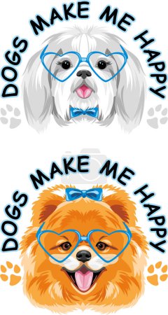Photo for Funny dogs with eyeglasses. Dogs make me happy - Royalty Free Image