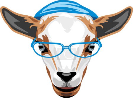 Photo for Smart young goat in blue hat and eyeglasses - Royalty Free Image