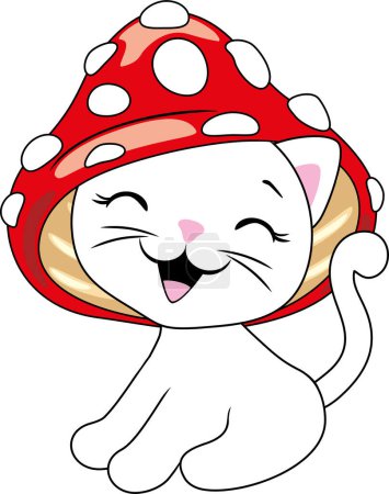 Photo for Funny white cat with amanita hat - Royalty Free Image