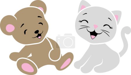 Photo for Laughing baby bear and cute kitten - Royalty Free Image