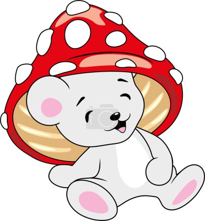 Divertido oso bebé con sombrero amanita