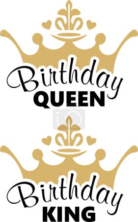 Photo for Birthday queen and king. Simple design in black and gold - Royalty Free Image