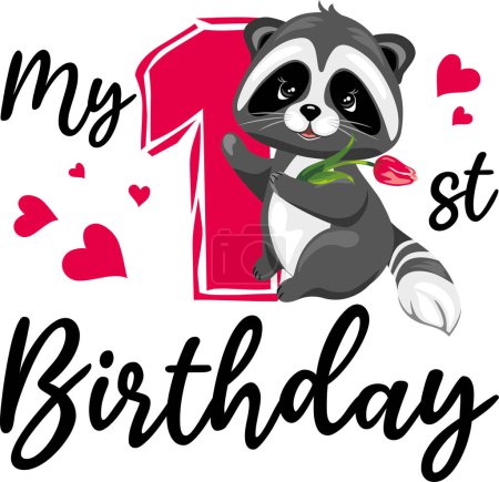 Photo for My first birthday. Cute design with raccoon - Royalty Free Image