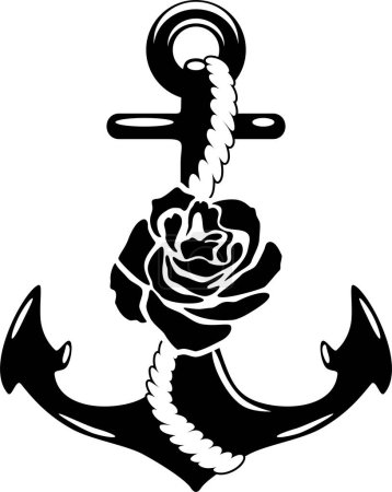 Photo for Anchor with rose. Simple design in black - Royalty Free Image
