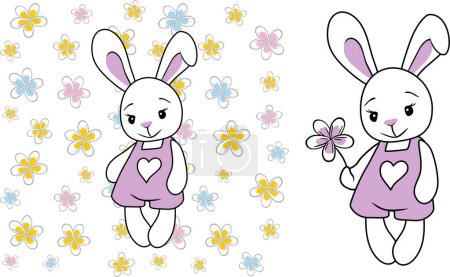 Photo for Cute cartoonish rabbit with flower - Royalty Free Image