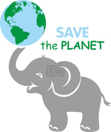 Photo for Baby elephant holding the globe. Save the planet - Royalty Free Image