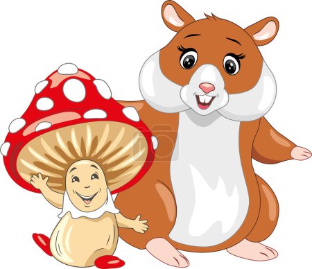 Illustration for Happy smiling amanita mushroom and hamster - Royalty Free Image
