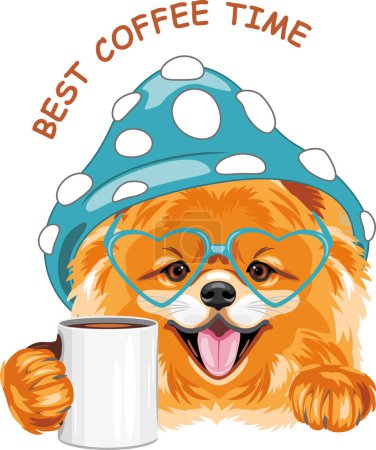 Photo for Smiling Pomeranian dog with a mug of coffee. Best coffee time - Royalty Free Image