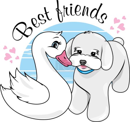 Photo for Cute swan baby and puppy dog are best friends - Royalty Free Image