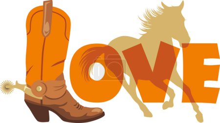 Photo for Cowboy boot and horse silhouette - Royalty Free Image