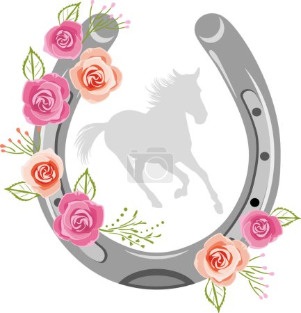Stylized horseshoe with floral wreath