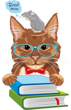 Photo for Intelligent cat and mouse with books. Read more - Royalty Free Image