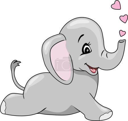 Photo for Lying happy baby elephant with hearts - Royalty Free Image