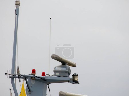 Photo for Detail of a fishing boat radar in a harbour - Royalty Free Image