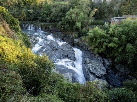 river and waterfall. on Via Francigena tourist route.in bagnone