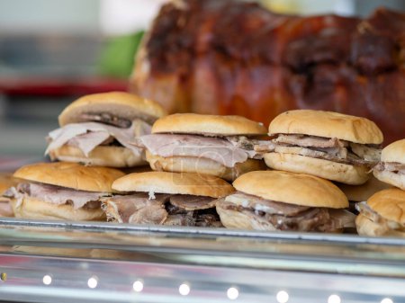 Photo for Tasty sandwiches with pork for sale at the bar - Royalty Free Image