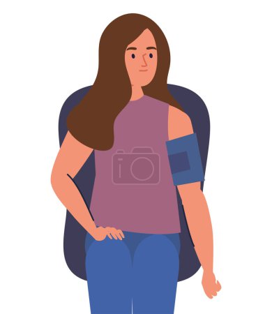 Illustration for Woman seated with preassure measure character - Royalty Free Image
