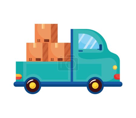 Ilustración de Cajas de cartón de entrega en icono de camión - Imagen libre de derechos