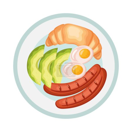 Illustration for Sausages with croissant breakfast menu - Royalty Free Image