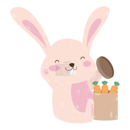 Téléchargez les illustrations : Lapin mignon avec carottes caractère - en licence libre de droit