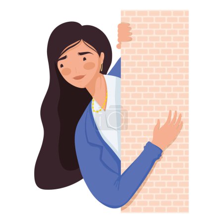 Illustration for Woman spying in wall character - Royalty Free Image
