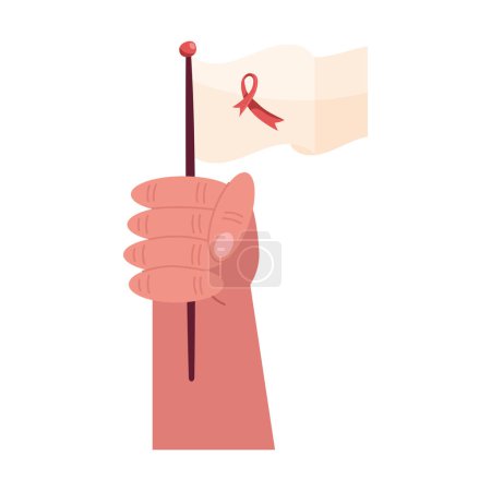 Illustration for Hand with AIDS red ribbon in flag icon - Royalty Free Image