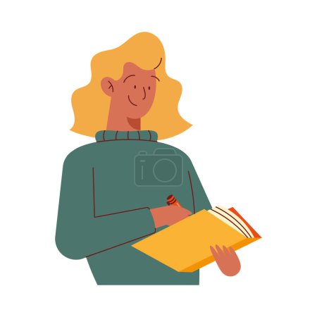 Téléchargez les illustrations : Femme blonde écrivant dans le personnage du livre - en licence libre de droit